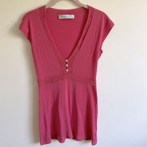 Vintage TRINA TURK Pink Silk/Cotton V Neck Top Size M